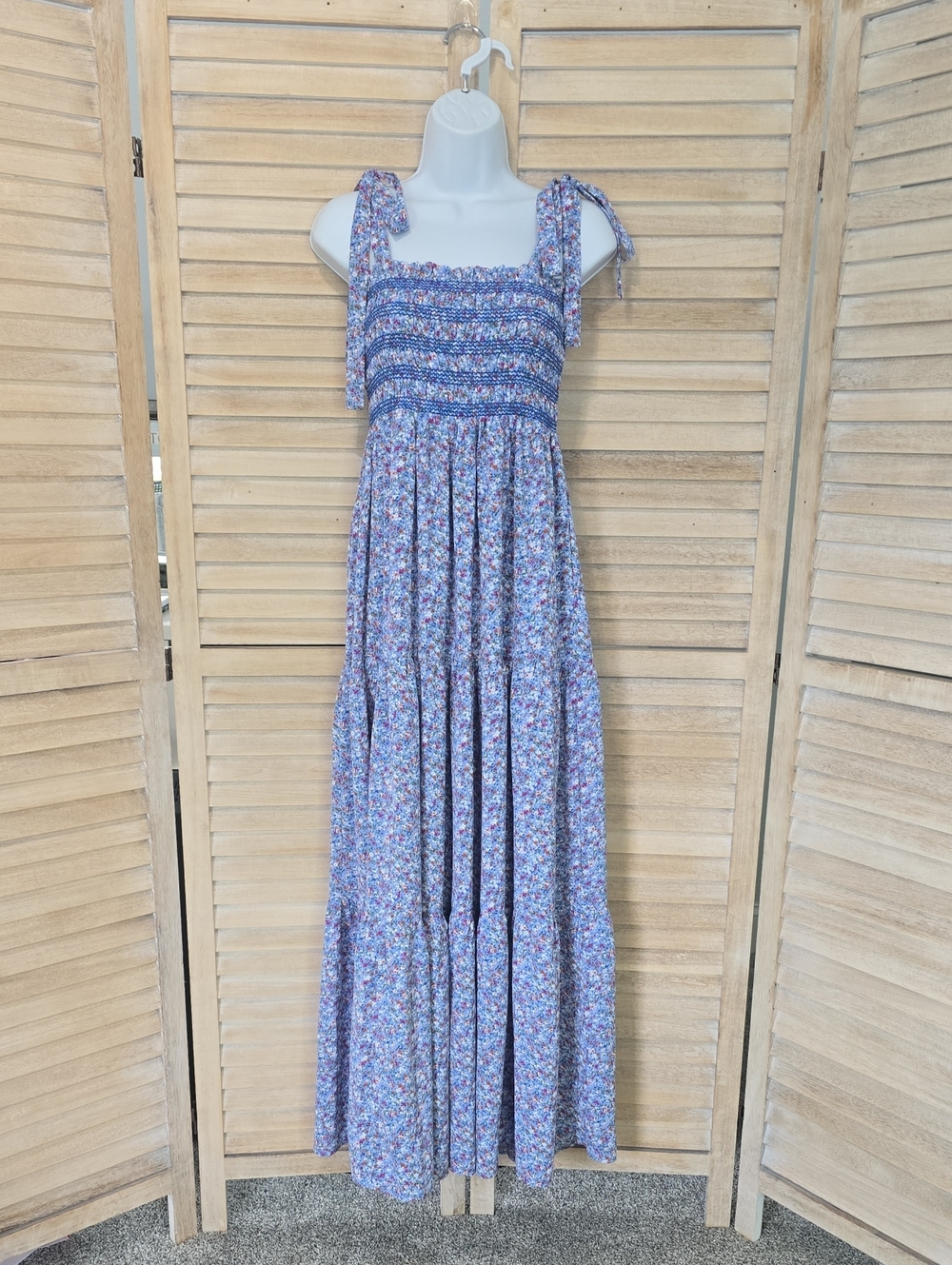Meet Me In Santorini Blue Floral Smocked Maxi Dress